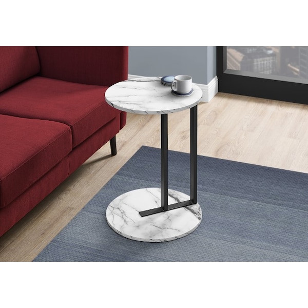 Accent Table - 24H / White Marble-Look / Black Metal